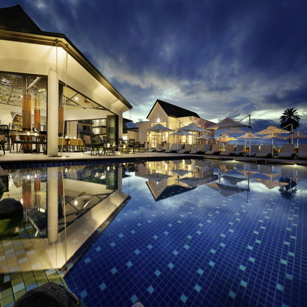 Luxury hotel suite with mountain view